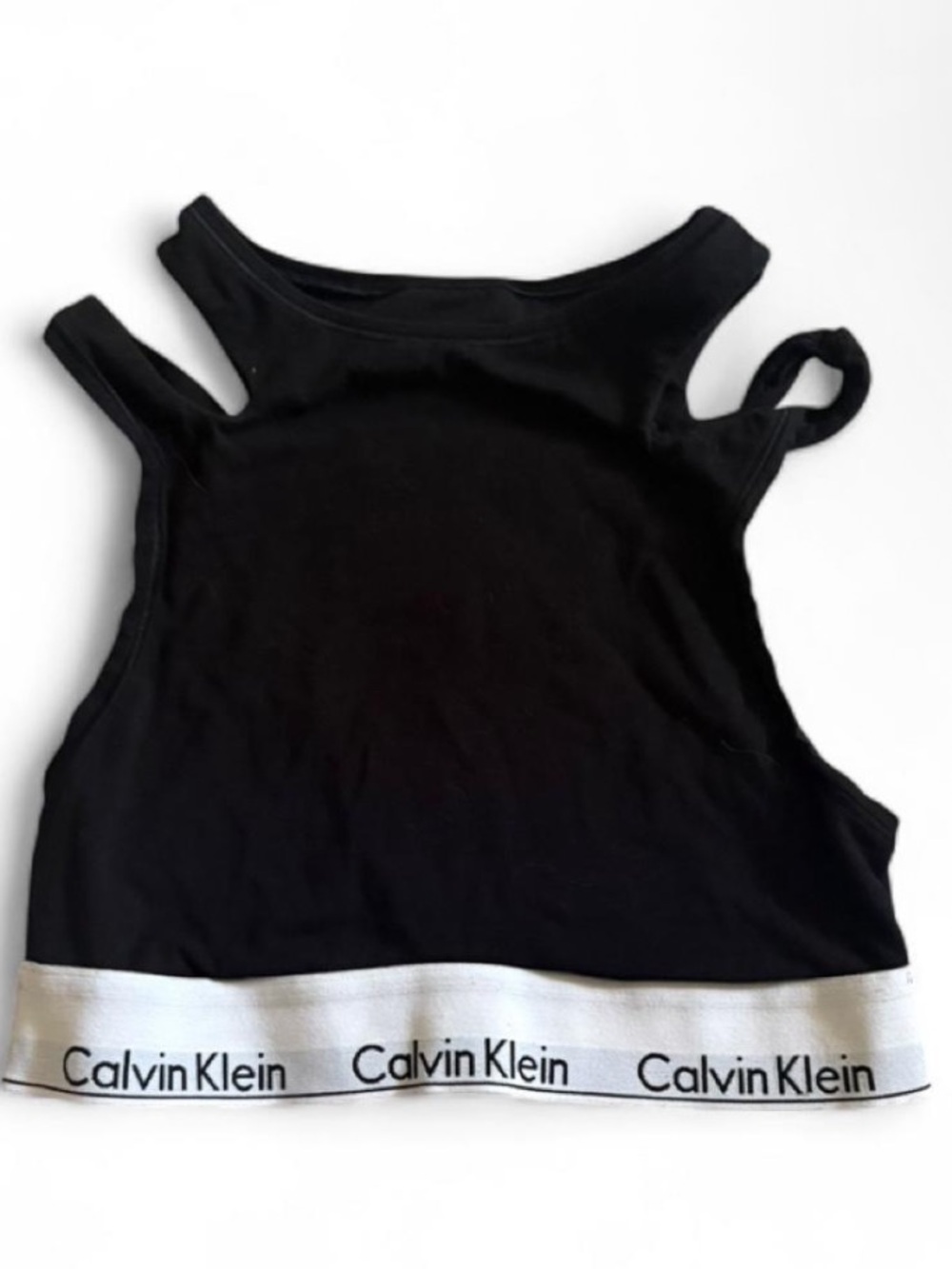 Calvin Klein Black Crop Tank sports bra with White Logo Band
